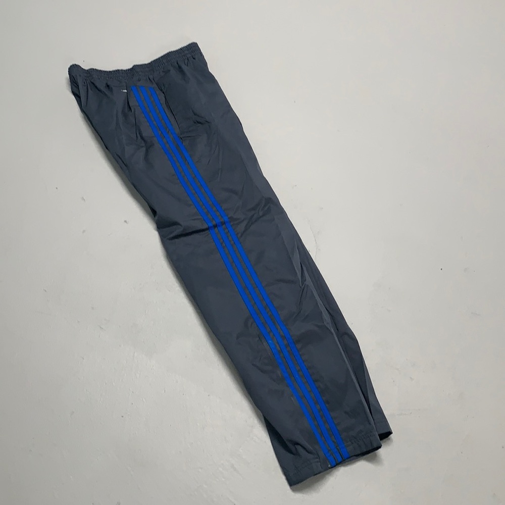 Adidas size M dark gray with blue lines on side used